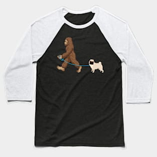 Bigfoot Dog Walk Pug - Sasquatch Dog Lovers Baseball T-Shirt